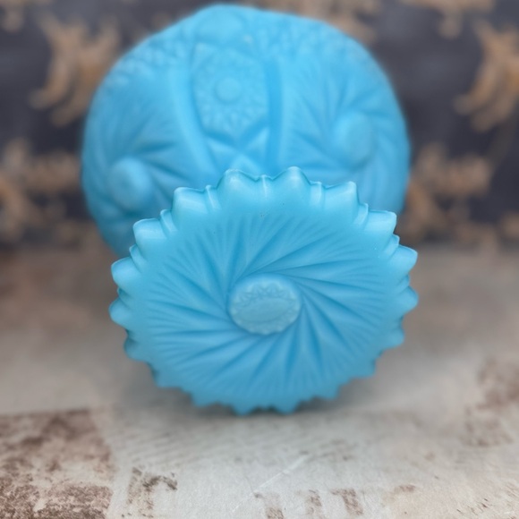 Vintage Fenton Blue Satin Glass Pedestal Compote Bowl Signed Estate - Picture 10 of 11